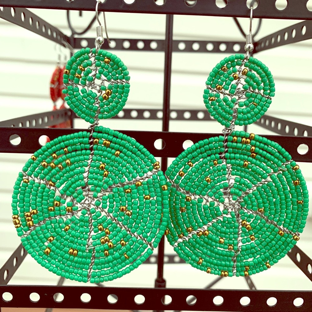 Green Beaded Earrings